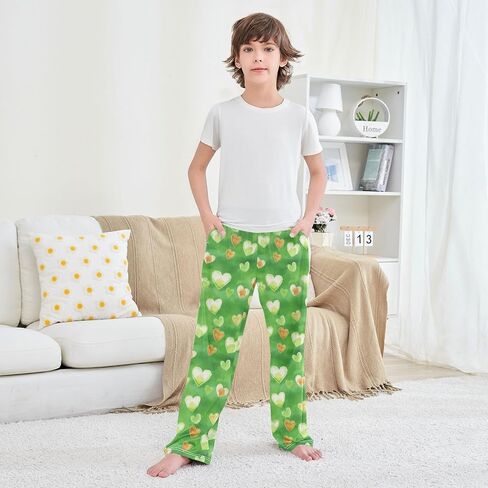 St-Patrick's Day Heart Cute Pajama Pants, Soft Sleepwear Lounge Pants Pajama Pj Bottoms for 6-14 Years in Saudi Arabia