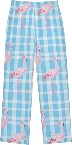 Pink Flamingos Grid Cute Pajama Pants, Soft Sleepwear Lounge Pants Pajama Pj Bottoms for 6-14 Years in Saudi Arabia