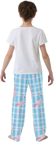 Pink Flamingos Grid Cute Pajama Pants, Soft Sleepwear Lounge Pants Pajama Pj Bottoms for 6-14 Years in Saudi Arabia