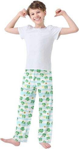 St-Patrick's Day Shamrocks Cute Pajama Pants, Soft Sleepwear Lounge Pants Pajama Pj Bottoms for 6-14 Years in Saudi Arabia