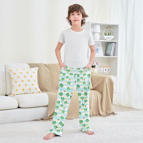St-Patrick's Day Shamrocks Cute Pajama Pants, Soft Sleepwear Lounge Pants Pajama Pj Bottoms for 6-14 Years in Saudi Arabia