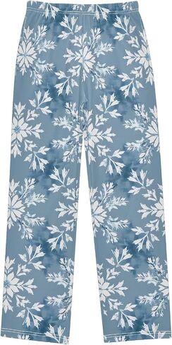 Blue Snowflake Holiday Prints Cute Pajama Pants, Soft Sleepwear Lounge Pants Pajama Pj Bottoms for 6-14 Years in Saudi Arabia