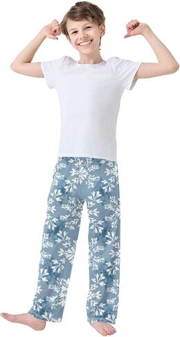 Blue Snowflake Holiday Prints Cute Pajama Pants, Soft Sleepwear Lounge Pants Pajama Pj Bottoms for 6-14 Years in Saudi Arabia