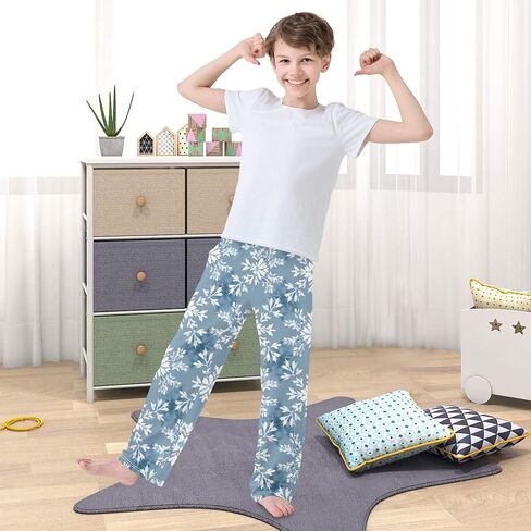 Blue Snowflake Holiday Prints Cute Pajama Pants, Soft Sleepwear Lounge Pants Pajama Pj Bottoms for 6-14 Years in Saudi Arabia