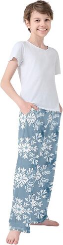 Blue Snowflake Holiday Prints Cute Pajama Pants, Soft Sleepwear Lounge Pants Pajama Pj Bottoms for 6-14 Years in Saudi Arabia