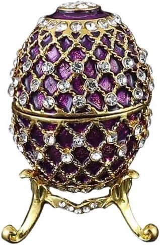 1.67x1.67x2.93inch Exquisite European-style Easter Egg Gifts, Enamel-painted and Diamond-encrusted Metal Handicrafts, Jewelry Boxes and Ornaments (Purple) in Saudi Arabia