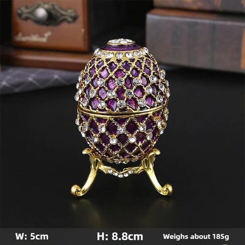 1.67x1.67x2.93inch Exquisite European-style Easter Egg Gifts, Enamel-painted and Diamond-encrusted Metal Handicrafts, Jewelry Boxes and Ornaments (Purple) in Saudi Arabia