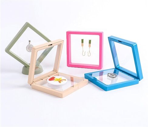 3D Floating Display Case Transparent PE Film Jewelry Storage Box Color Exhibition Ring Earrings Organizer Case(Orange,9cm) in Saudi Arabia