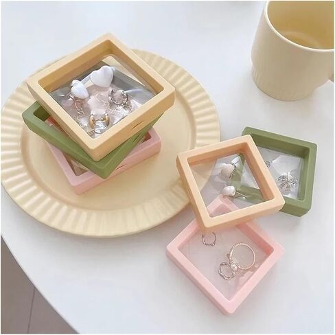 3D Floating Display Case Transparent PE Film Jewelry Storage Box Color Exhibition Ring Earrings Organizer Case(Orange,9cm) in Saudi Arabia