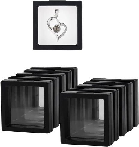 20 PCS 3D Floating Display Case ، 7 × 7 سم عائم الحامل حامل ، صندوق تخزين مجوهرات PE شفاف in Saudi Arabia