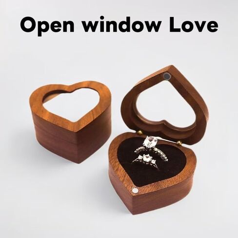 Windowed love ring box solid wood black walnut jewelry box storage packaging proposal girl gift in Saudi Arabia