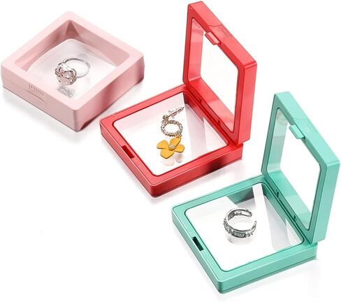 3D Floating Display Case Stands Holder Suspension Storage for Pendant Necklace Bracelet Rings Earrings Gift Jewelry Box(Rose red,7x7x2cm) in Saudi Arabia