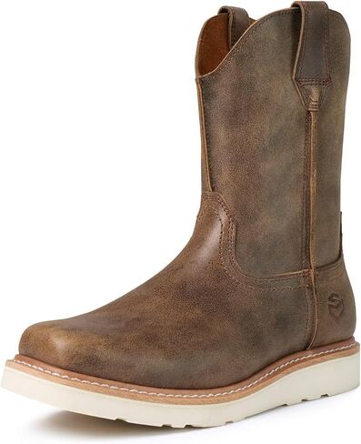 SUREWAY Mens Cowboy Western Boots,Pull On Square Toe Western Work Shoes,Soft Toe Work Boots for Men,Extremely Comfortable Durable Proved,Superior Oil/Slip Resistant,Thicker Imported Leather in Saudi Arabia