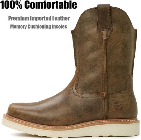 SUREWAY Mens Cowboy Western Boots,Pull On Square Toe Western Work Shoes,Soft Toe Work Boots for Men,Extremely Comfortable Durable Proved,Superior Oil/Slip Resistant,Thicker Imported Leather in Saudi Arabia