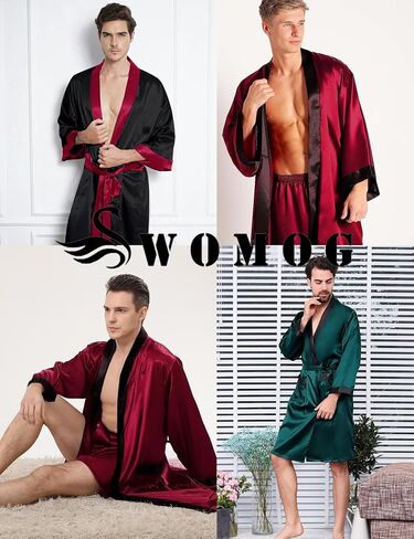 SWOMOG 3PCS رداء الساتان رداء الحرير الساتان كيمونو رداء الاستحمام مع السراويل القصيرة والسراويل مرتدي ملابس ناعمة خفيفة الوزن in Saudi Arabia