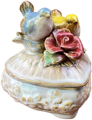 4.92 * 4.13in European-style Ceramic Decorative Items, Lovebird Pairs Jewelry Box Candy Jar Creative Home Decor Miscellaneous Storage (Square) in Saudi Arabia