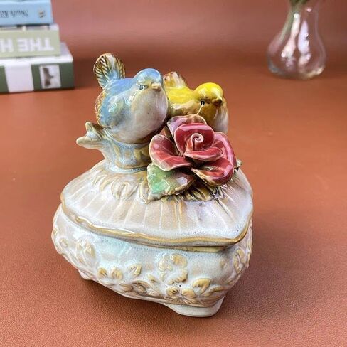 4.92 * 4.13in European-style Ceramic Decorative Items, Lovebird Pairs Jewelry Box Candy Jar Creative Home Decor Miscellaneous Storage (Square) in Saudi Arabia