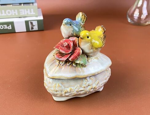 4.92 * 4.13in European-style Ceramic Decorative Items, Lovebird Pairs Jewelry Box Candy Jar Creative Home Decor Miscellaneous Storage (Square) in Saudi Arabia