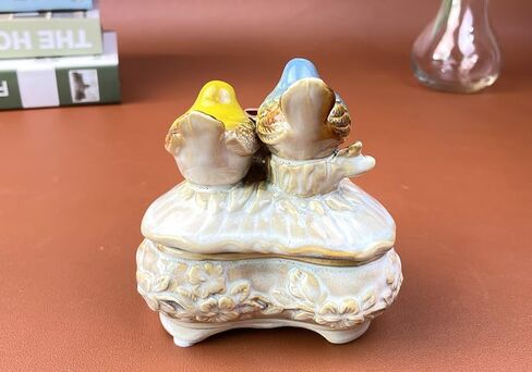 4.92 * 4.13in European-style Ceramic Decorative Items, Lovebird Pairs Jewelry Box Candy Jar Creative Home Decor Miscellaneous Storage (Square) in Saudi Arabia