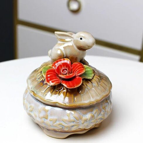 4.92 * 4.13in European-style Ceramic Decorative Items, Lovebird Pairs Jewelry Box Candy Jar Creative Home Decor Miscellaneous Storage (Square) in Saudi Arabia