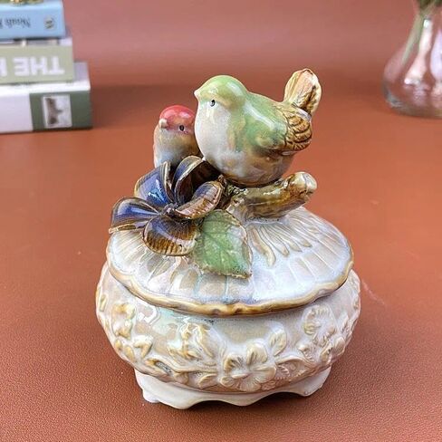 4.92 * 4.13in European-style Ceramic Decorative Items, Lovebird Pairs Jewelry Box Candy Jar Creative Home Decor Miscellaneous Storage (Square) in Saudi Arabia