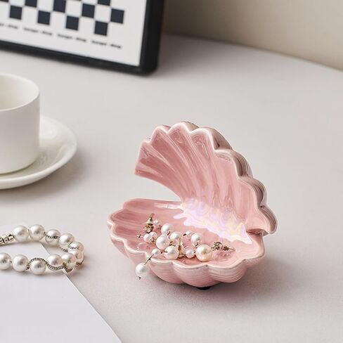 4.72 * 4.33 * 3.94inch Pink seashell ceramic key holder entrance decor INS mini small jewelry storage box (White 12cmx10cmx11cm) in Saudi Arabia