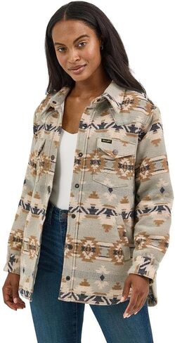 Wrangler Women's Retro Quilt Lined Jacquard Shacket - Green Print in Saudi Arabia