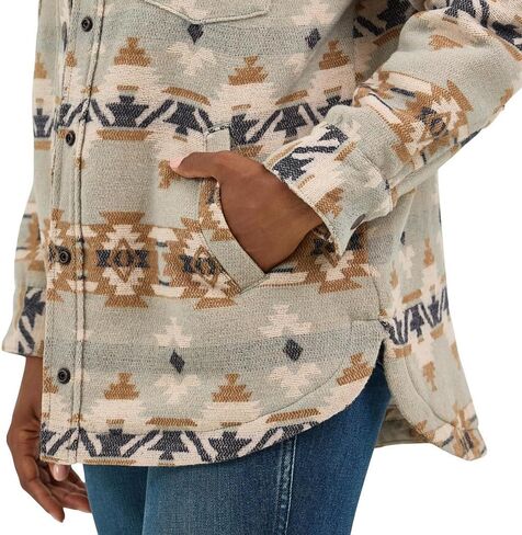 Wrangler Women's Retro Quilt Lined Jacquard Shacket - Green Print in Saudi Arabia