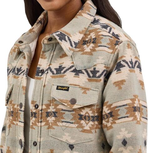 Wrangler Women's Retro Quilt Lined Jacquard Shacket - Green Print in Saudi Arabia