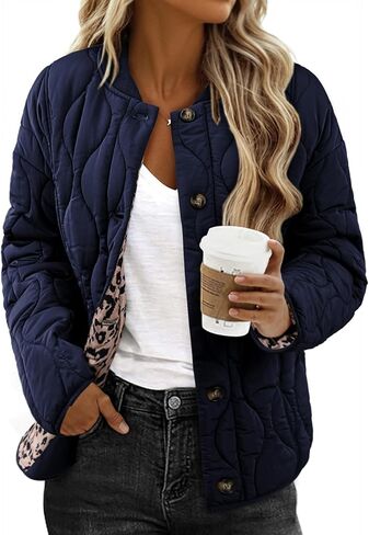 Dokotoo Casual Quilted Jackets for Women Button Down Leopard Puffer Jacket Womens Winter Coats with Pockets in Kuwait