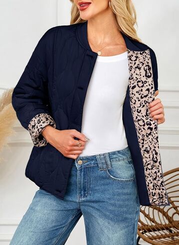 Dokotoo Casual Quilted Jackets for Women Button Down Leopard Puffer Jacket Womens Winter Coats with Pockets in Kuwait
