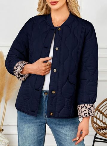 Dokotoo Casual Quilted Jackets for Women Button Down Leopard Puffer Jacket Womens Winter Coats with Pockets in Kuwait