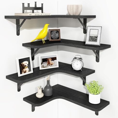 أرفف Ygeomer Corner العائمة ، رف الزاوية المثبتة على الحائط للحمام ، مطبخ ، غرفة نوم ، ديكور منزلي ، غرفة غسيل ، غرفة معيشة (مجموعة من 4 أسود) in Kuwait