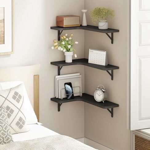 أرفف Ygeomer Corner العائمة ، رف الزاوية المثبتة على الحائط للحمام ، مطبخ ، غرفة نوم ، ديكور منزلي ، غرفة غسيل ، غرفة معيشة (مجموعة من 4 أسود) in Kuwait