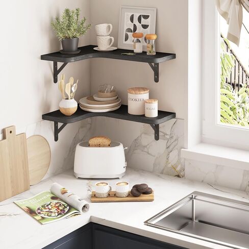 أرفف Ygeomer Corner العائمة ، رف الزاوية المثبتة على الحائط للحمام ، مطبخ ، غرفة نوم ، ديكور منزلي ، غرفة غسيل ، غرفة معيشة (مجموعة من 4 أسود) in Kuwait