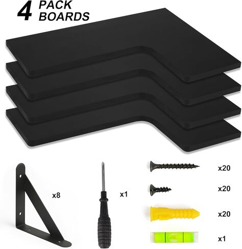 أرفف Ygeomer Corner العائمة ، رف الزاوية المثبتة على الحائط للحمام ، مطبخ ، غرفة نوم ، ديكور منزلي ، غرفة غسيل ، غرفة معيشة (مجموعة من 4 أسود) in Kuwait