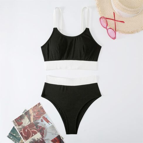 Women's Two Piece Ribbed Swimsuit, High Waist Bottom with Sports Bra Top, Royal Blue Sexy Sport Swimwear PQ24056 in Saudi Arabia