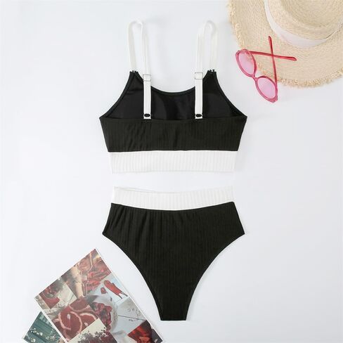 Women's Two Piece Ribbed Swimsuit, High Waist Bottom with Sports Bra Top, Royal Blue Sexy Sport Swimwear PQ24056 in Saudi Arabia