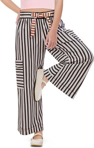 Haloumoning Girls Striped Wide Leg Pants Kids Elastic Loose Palazzo Pants Lounge Trousers with Pockets 5-14 Years in Saudi Arabia