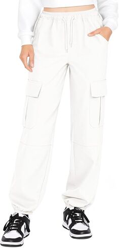 Haloumoning Girls Cargo Pants Kids Drawstring Elastic Waist Casual Jogger Pants with Pockets 5-14 Years in Saudi Arabia
