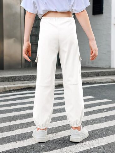Haloumoning Girls Cargo Pants Kids Drawstring Elastic Waist Casual Jogger Pants with Pockets 5-14 Years in Saudi Arabia