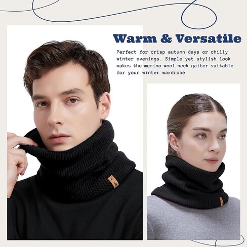 ACUSHLA Merino Wool Neck Gaiter for Men & Women - Fleece Lined Heavyweight Warm Knitted Scarf Neck Warmer Ski Face Mask in Kuwait