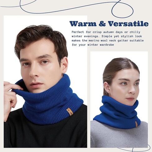 ACUSHLA Merino Wool Neck Gaiter for Men & Women - Fleece Lined Heavyweight Warm Knitted Scarf Neck Warmer Ski Face Mask in Kuwait