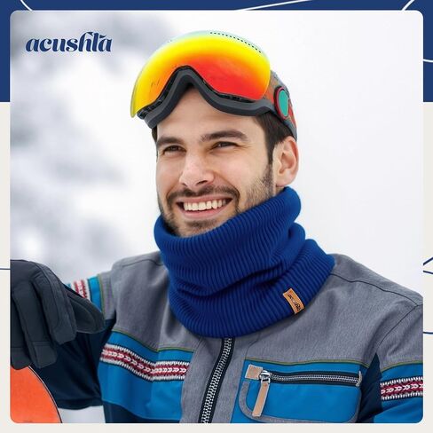 ACUSHLA Merino Wool Neck Gaiter for Men & Women - Fleece Lined Heavyweight Warm Knitted Scarf Neck Warmer Ski Face Mask in Kuwait