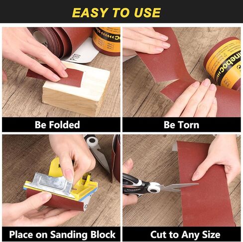 Shineboc Emery Cloth Roll 100 Grit Sandpaper 3.66 x 394 Inch Aluminum Oxide Abrasive Continuous Sandpaper Roll for Wood Furniture Metal Polished Glass Sanding Paper Sander Belts (100 Grit) in Kuwait