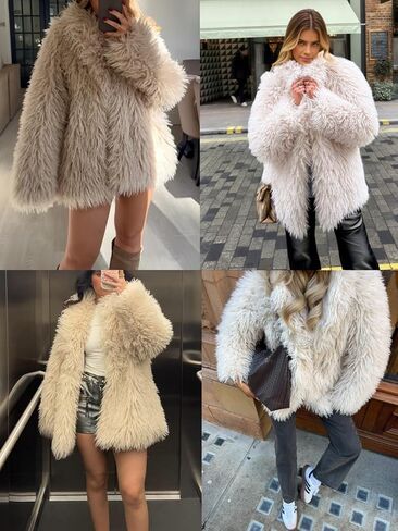 Tankaneo Womens Oversized Faux Fur Coat Lapel Collar Open Front Fuzzy Jackets Winter Warm Fluffy Outerwear in Saudi Arabia