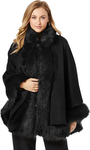 Jessica London Women's Plus Size Faux Fur Trim Wool Cape in Saudi Arabia