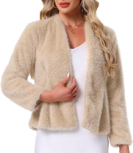 Allegra K Faux Fur Coat for Women Long Sleeve Open Front Overcoat Wedding Fluffy Jacket in Saudi Arabia
