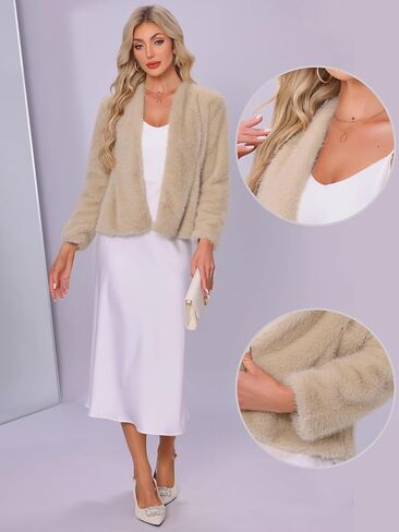 Allegra K Faux Fur Coat for Women Long Sleeve Open Front Overcoat Wedding Fluffy Jacket in Saudi Arabia