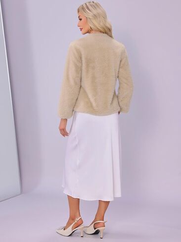 Allegra K Faux Fur Coat for Women Long Sleeve Open Front Overcoat Wedding Fluffy Jacket in Saudi Arabia
